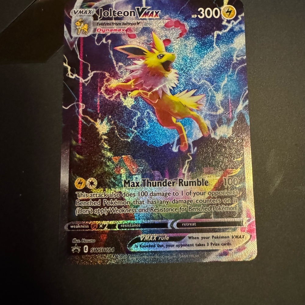Pokemon Jolteon VMAX Holographic Lightning Card - Yellow, Pink, Blue